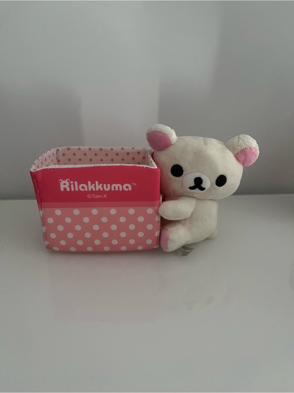 Rilakkuma Pink Polka Dot Plush Organizer with White Bear Plush